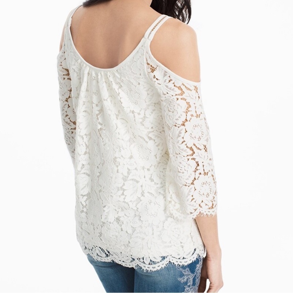 White House Black Market White Lace Cold Shoulder Top - Picture 10 of 11